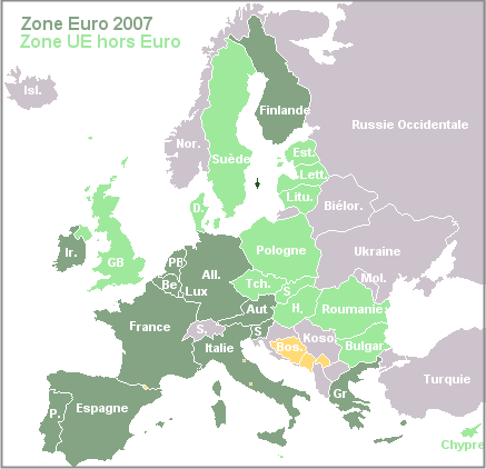 Carte des pays de la zone Euro